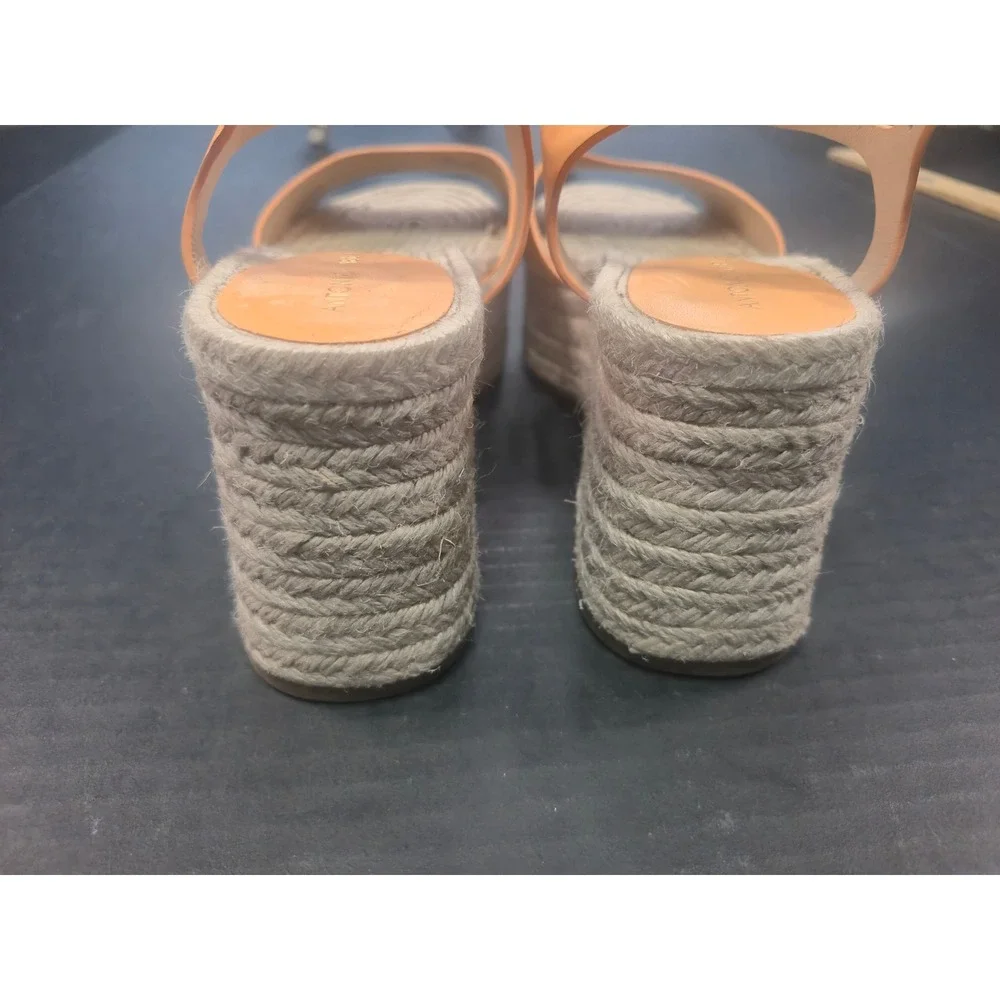 Antonio Melani Womens Peach Orange Leather Espadrille Wedge Sandals Size 8.5 M